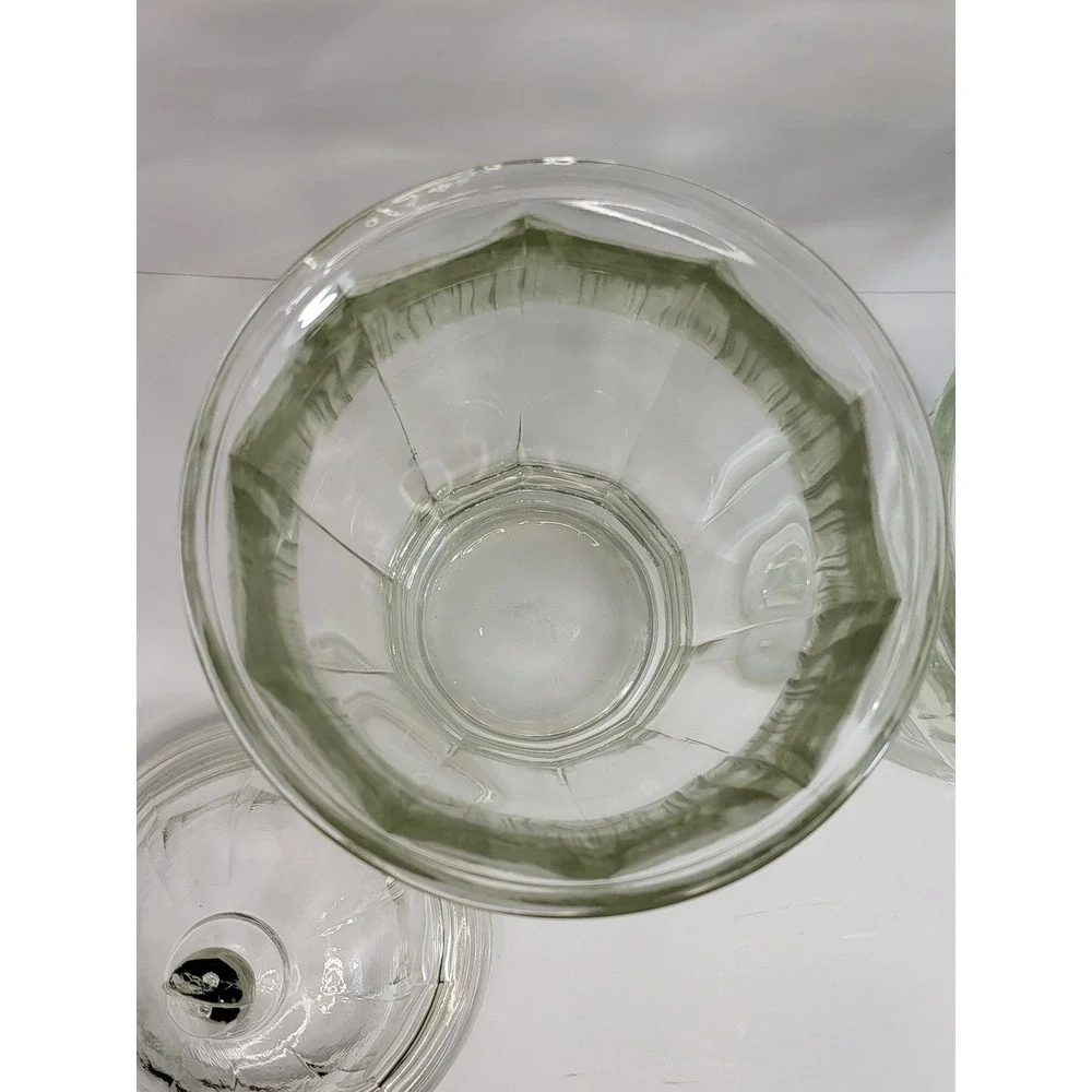 Vintage Style Clear Glass Apothecary Jars with Lids Set of 2 Paneled Canisters